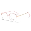Pink translucent polygonal glasses with gold metal temples and anti-blue light protection - Gradient Pink