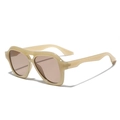 Fashionable double-bridge square sunglasses in beige frames with light brown lenses - Jelly Green