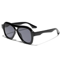 Classic black double-bridge square pilot sunglasses with thick frame and dark lenses - Glossy Black/Grey Lens