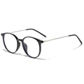 Occhiali rotondi classici TR90 montatura nera con sottili stanghette in metallo argento unisex - Nero Argento