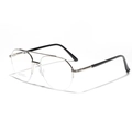 Silver stainless steel semi-rimless aviator glasses frame with black temple tips - Silver