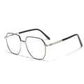 Modern polygonal oversized metal eyeglasses frame in silver and black stainless steel - Silver & Black