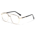 Classic double-bridge square pilot glasses with gold stainless steel frame for women - Full Gold Color