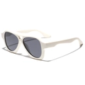 Double bridge square sunglasses with cream white frame and dark grey lenses for men - Cream