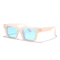 Retro square beige frame sunglasses with clear light blue lenses for a trendy aesthetic - 砂粉框配蓝镜片