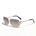 Frameless square Y2K sunglasses with gradient purple lenses and gold metal butterfly details - Tea Grey