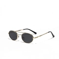 Retro double-bridge metal sunglasses with gold frames and black oval lenses in top-down view - Gold Frame Grey Lens