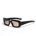 Chic two-tone rectangular sunglasses with a glossy black frame and light brown lenses - Black Frame Tea Lens