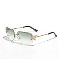 Y2K frameless square sunglasses with gradient green lenses and gold butterfly accents - Gradient Green