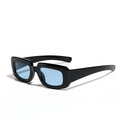 Gafas de sol retro rectangulares con montura negra brillante y lentes azul claro - Montura Negra Lentes Azules