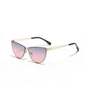 Cat eye metal sunglasses with pink purple gradient lenses and gold hollow frame legs - Purple Pink