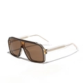 Retro Y2K quadratische Sonnenbrille mit bernsteinfarbenem Rahmen und Goldkernbügel - Kaffee-Tee-Linse
