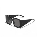 Stylish oversized square sunglasses for women with luxury rhinestone inlaid frame in black - Glossy Black/Grey Lens