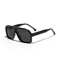 Moderne Y2K Retro Oversize Quadrat-Sonnenbrille in glänzendem Schwarz mit dunklem Glas - Glänzend Schwarz/Graue Linse