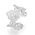 Anello in argento S925 con pizzo floreale e zirconi incastonati, design raffinato e lucido - Aperto Regolabile / Argento Lucido