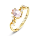 S925 gold-plated ring with pear-shaped pink crystal and marquise zircon accents - Adjustable Open / Gold/Natural Pink Crystal