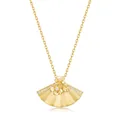 Elegant vintage fan-shaped S925 gilded necklace with delicate brushed metal and floral gems - Necklace (PD025249+N004465) / 925 Silver