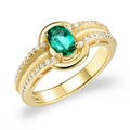 Vintage S925 zilveren smaragd ring met goud geborstelde afwerking en zirkonia's - HK11# / Lab-gekweekte smaragd (ovaal 4*6mm)
