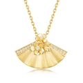 Exquisite gold-plated fan pendant necklace with brushed metal finish and floral accents - Necklace (PD025249)
