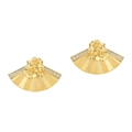 Elegant S925 silver fan-shaped flower earrings with gold brushed finish and zircon accents - Earrings (ER024339)