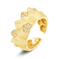 Vintage gold crown ring in S925 sterling silver with matte texture and crystals - Adjustable Open / 10K Gold Plated