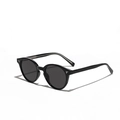 Gafas de sol redondas TR90 con montura negra brillante y detalles de alas plateadas - Negro Brillante/Lente Gris