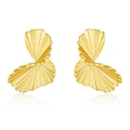 Vintage fan-shaped brushed gold earrings with pleated design for elegant women - 925 Silver / Gold