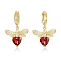 S925 silver bee hoop earrings with red heart gemstone and sparkling zircon wings - Bee Heart Red Garnet Earrings (ER024828) / 925 Silver