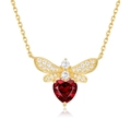 S925 silver heart garnet necklace with gold bee pendant and sparkling cubic zirconia stones - Bee Heart Red Garnet Necklace (NL024829) / 925 Silver