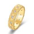 Anello in argento S925 placcato oro con motivo trapuntato spazzolato e piccoli diamanti - HK11# / Oro 10K