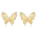 Italian style brushed gold butterfly stud earrings with white zircon stones on white background - Butterfly Earrings (ER025178) / 925 Silver