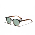 Lunettes de soleil rondes TR90 rétro avec monture noire et branches en écaille de tortue - Demi Écaille Verres Vert Foncé