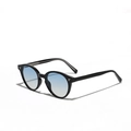 Lunettes de soleil rondes TR90 rétro avec monture noire et verres dégradés bleu clair - Noir Brillant Bleu Dégradé