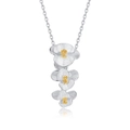 Elegant S925 silver orchid pendant necklace with matte texture and golden flower core - 925 Silver / Bright Silver