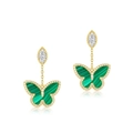 Schmetterling-Ohrhänger aus Gold mit Malachit-Inlays und kleinen Pavé-Diamanten - 925er Silber / Natürlicher Malachit (Ohrringe)