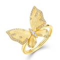 Handcrafted brushed gold butterfly ring made of S925 sterling silver with zircon accents - Butterfly Ring (RG025177) / 925 Silver