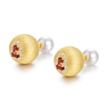 925 silver stud earrings with garnet stones, brushed gold finish and pearl back - 925 Silver / Red Garnet
