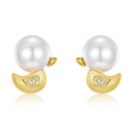 Cute yellow duck pearl earrings with matte gold finish and sparkling zircon stones - 925 Silver / Faux Pearl