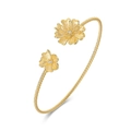 Minimalistischer goldener Blumenarmreif mit gedrehtem Seilband und Zirkonia-Akzenten - 925er Silber / Gold