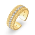 Adjustable 18K gold ring with quilted pattern and sparkling cubic zirconia stones - Adjustable Open / 10K Gold