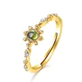S925 sterling silver gold-plated crown ring featuring a green round cabochon peridot - Open Ring / 925 Silver