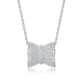 Collana in argento sterling S925 con pendente in pizzo traforato e cristalli di zircone - Argento 925 / Argento Lucido (Solo Ciondolo - Senza Catena)