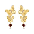 Vintage S925 silver gold butterfly earrings with red gemstone and brushed metal texture - Butterfly Shape (ER025018) / 925 Silver