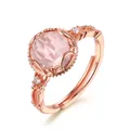 Rose gold S925 silver ring featuring a large faceted pink crystal and hollow engraving - Adjustable Open / Natural Pink Quartz (Rose Gold)