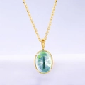 Elegant gold necklace with oval green gemstone pendant and beaded metal border - Pendant Only (No Chain) / 925 Silver