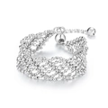 Anillo ajustable de plata 925 con malla tejida y cierre deslizante de lujo ligero - Abierto Ajustable / Oro Blanco Plata Gruesa