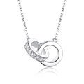 Polished and zircon-encrusted silver double interlocking ring necklace with cable chain - Pendant Only (Without Chain) (Silver White Gold) / 925 Silver / Silver