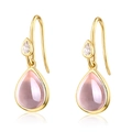 Orecchini a goccia dorati con cristallo rosa a pera e ciondoli in zircone scintillante - Stile Quarzo Rosa / Argento 925