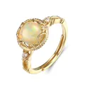Adjustable S925 sterling silver ring featuring a natural opal stone with golden finish - Adjustable Open / Natural Opal (Gold)