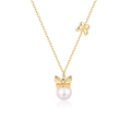Elegant gold butterfly necklace with s925 silver, freshwater pearl and subtle crystals - Pendant Only (Without Chain) - 9K Gold Plated with Freshwater Pearl / 925 Silver
